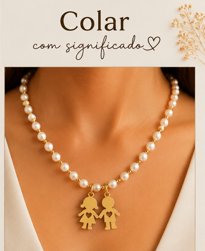 F24, colar prateado com 2 meninos/as