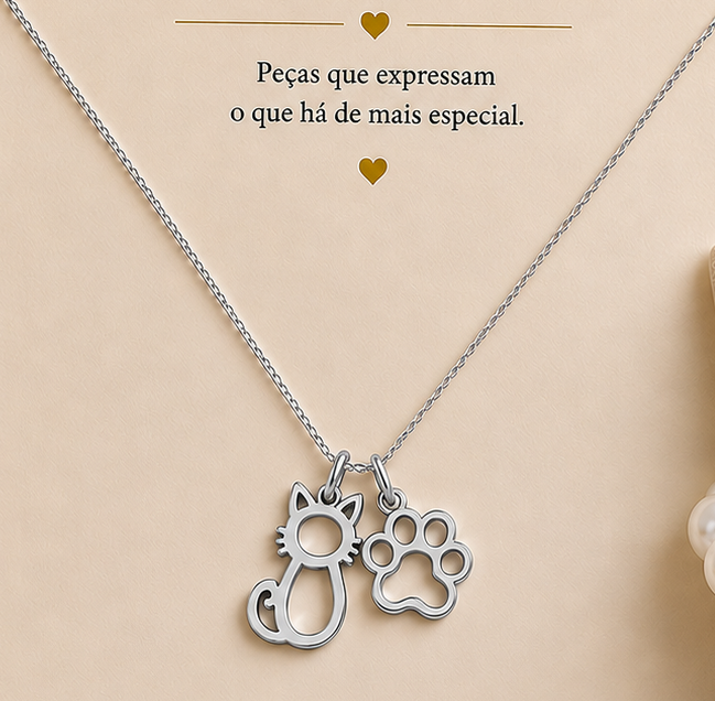 D27- colar gatinho prateado