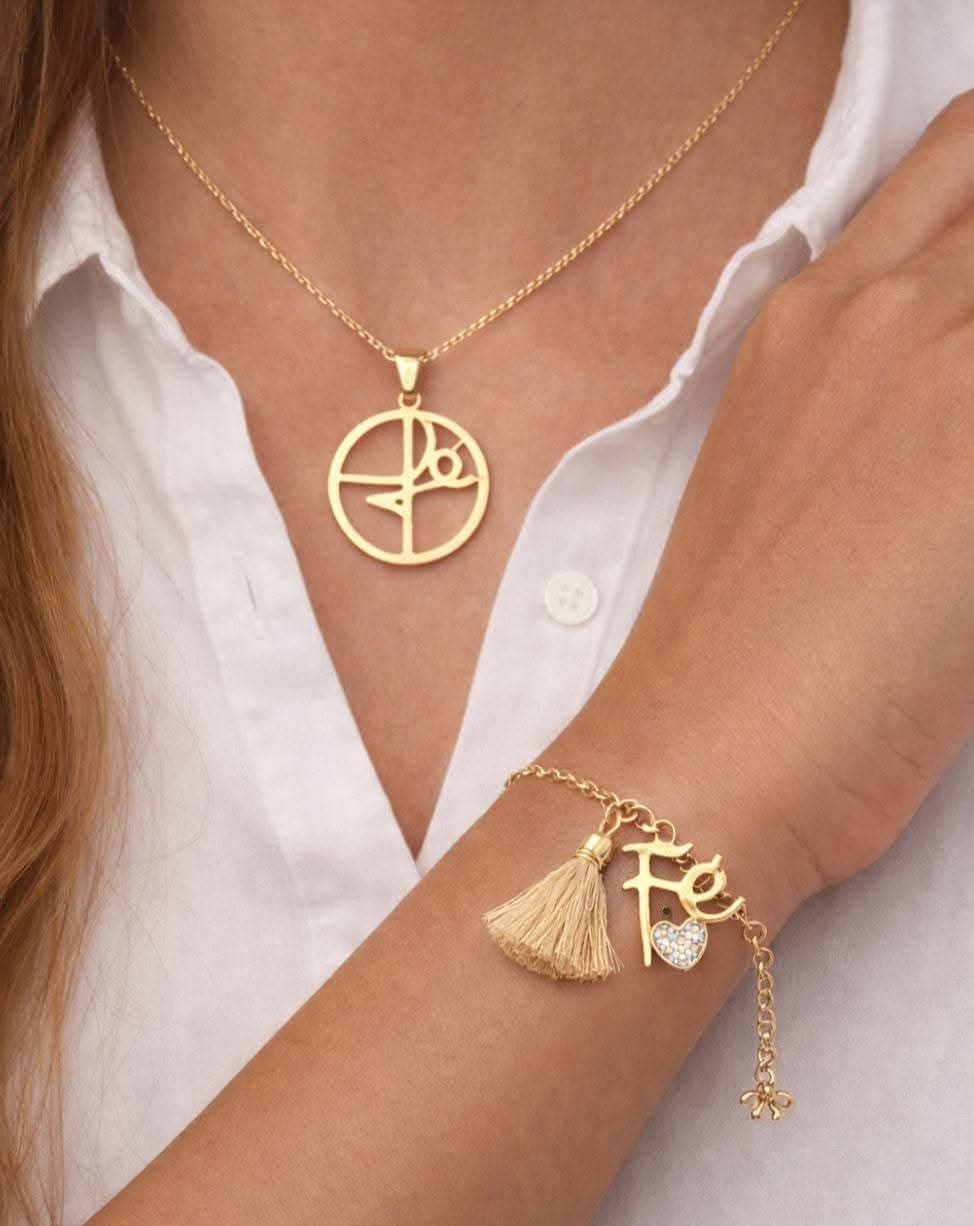 FAV01- conjunto colar e pulseira FÉ