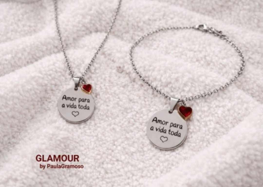 FAV12- conjunto colar e puulseira amor vida toda