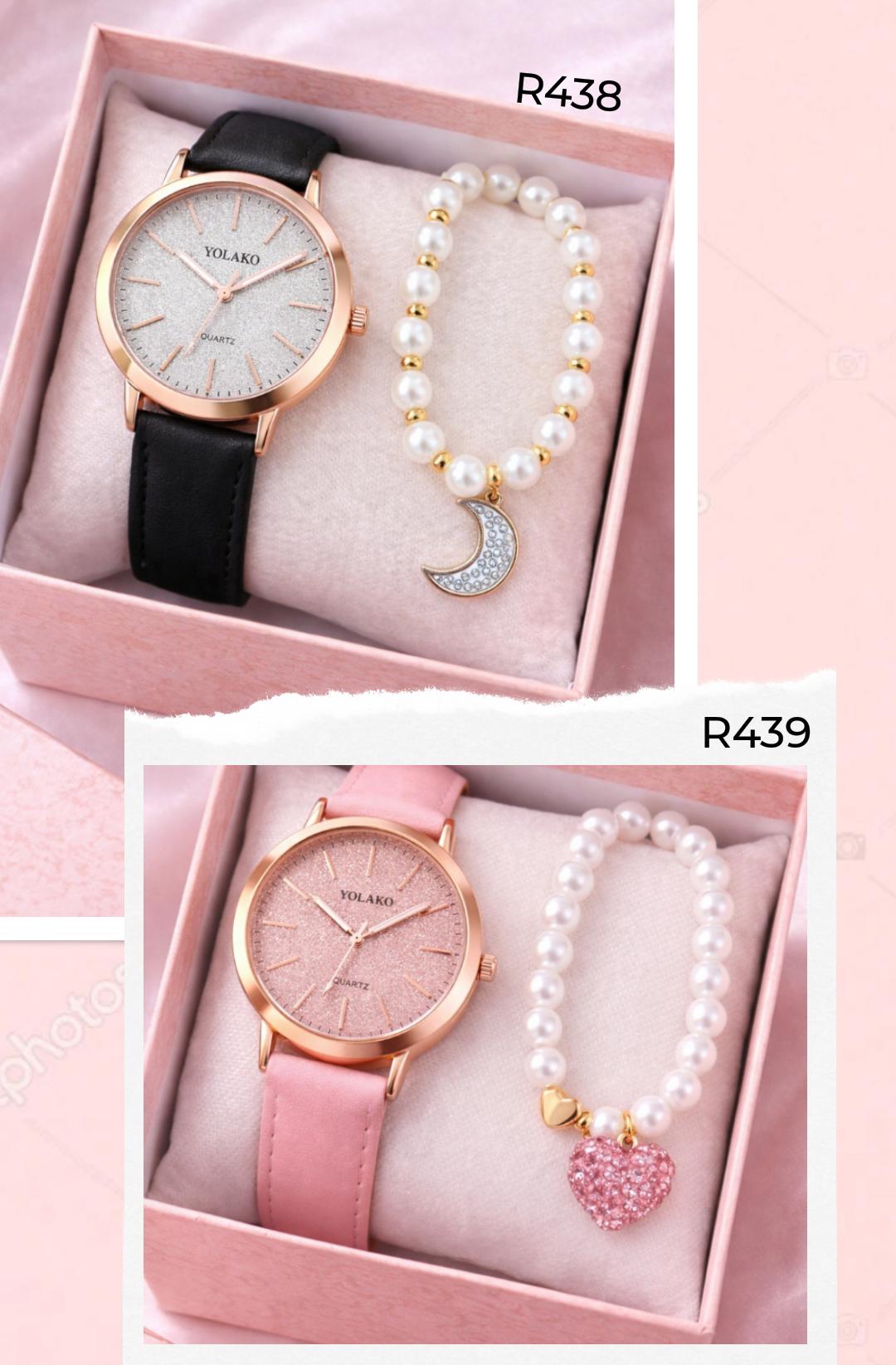 R438 - conjunto relogio e pulseira - caixa oferta