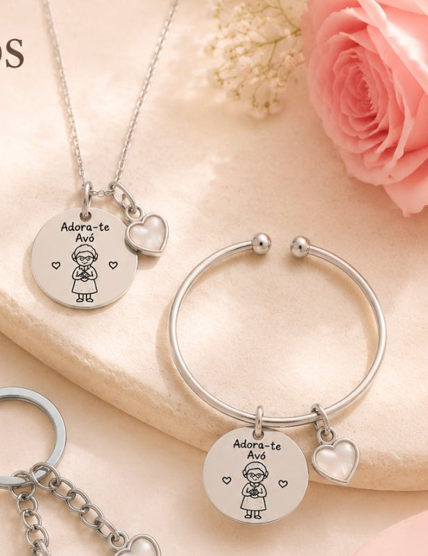 CJ744, conjunto colar e pulseira avó prateado