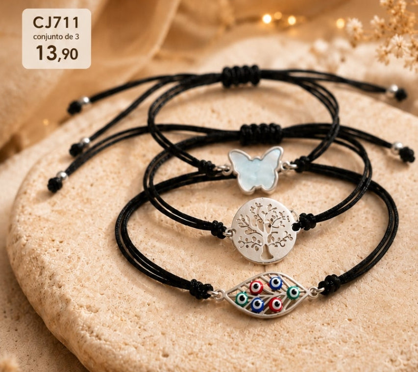 CJ711, conjunto 3 pulseiras prateado