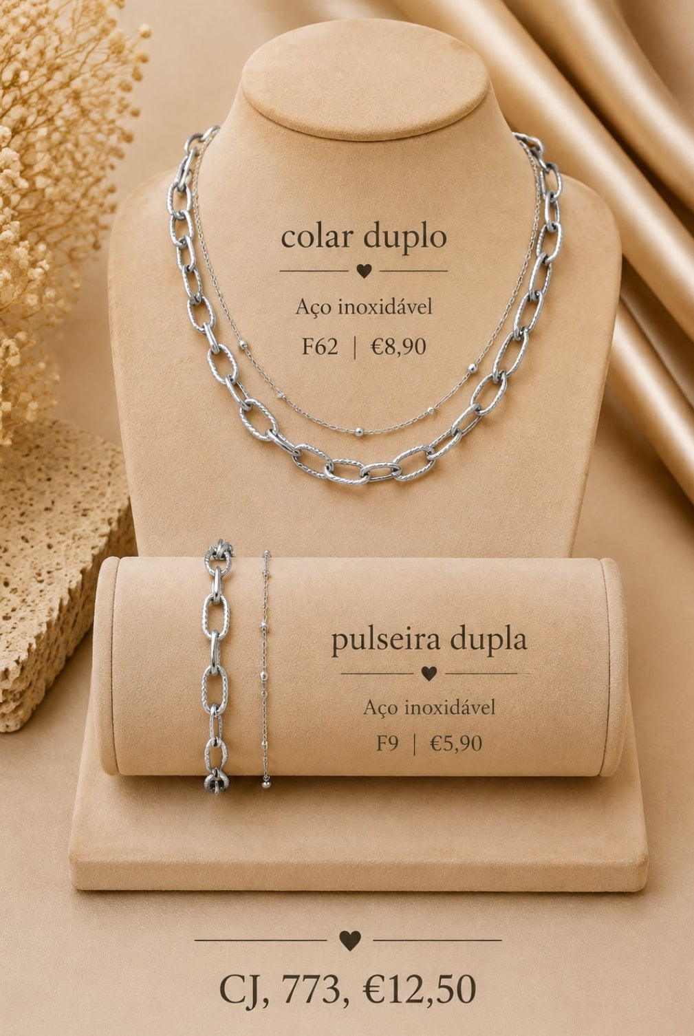 CJ773, conjunto colar e pulseira dupla