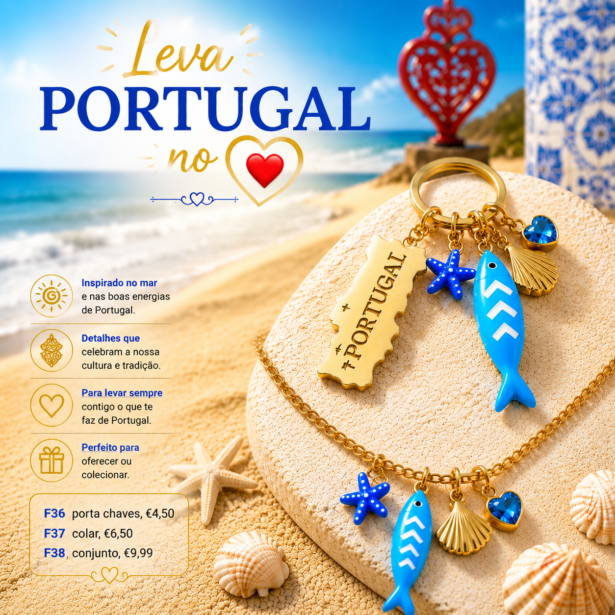 F38, conjunto porta chaves e colar Mar