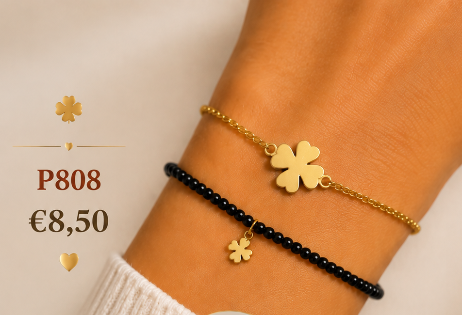 P808, conjunto 2 pulseiras trevo